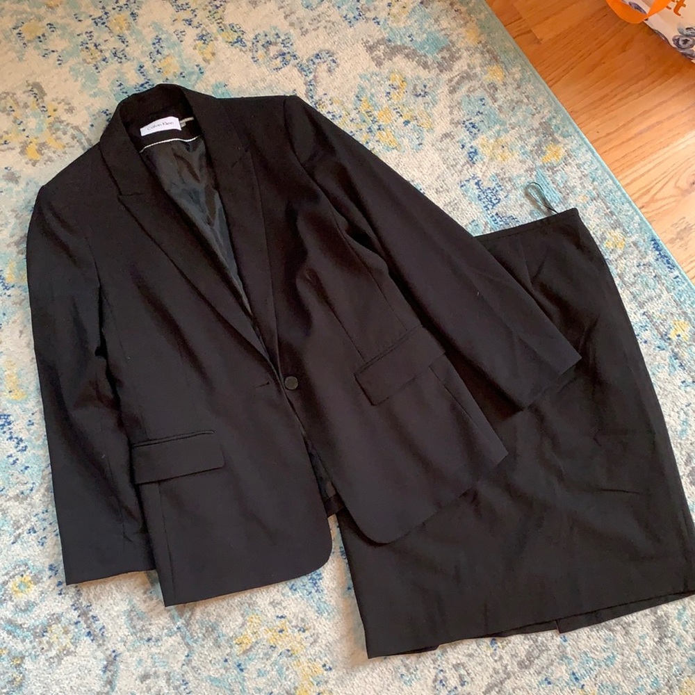 Calvin Klein Black Suit Jacket Blazer Skirt Set 12